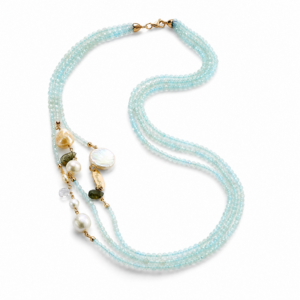MARAKÒ - COLLANA ACQUAMARINA DIAMOND E PERLE