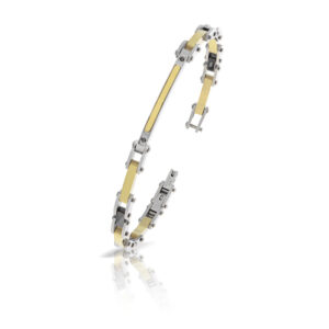ARKANO - BRACCIALE ACCIAIO CON FINITURA GOLD, CERAMICA E DIAMANTE NERO