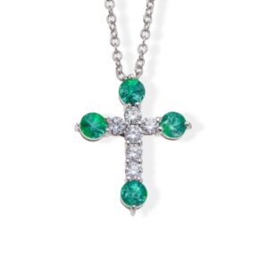 VISCONTI - COLLANA CROCE CON DIAMANTI KT. 0,28 E SMERALDI KT. 1,14