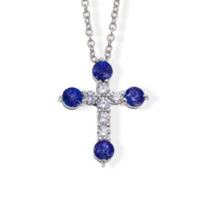 VISCONTI - COLLANA CROCE CON DIAMANTI KT. 0,23 E ZAFFIRI KT. 0,75