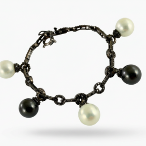 BRACCIALE IN ARGENTO BRUNITO CON PERLE E ZIRCONI NERI