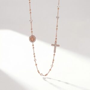 COLLANA ROSARIO IN ARGENTO ROSATO CON ZIRCONI