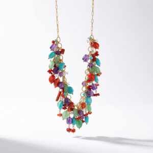 NIVY- COLLANA CON CORALLO, PASTA DI TURCHESE E PIETRE