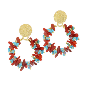 NIVY - ORECCHINI IN ARGENTO DORATO CON CORALLO E TURCHESE