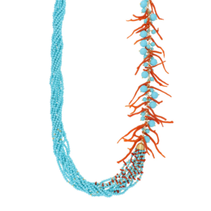 NIVY - COLLANA ARGENTO DORATO E PIETRE TURCHESE CORALLO
