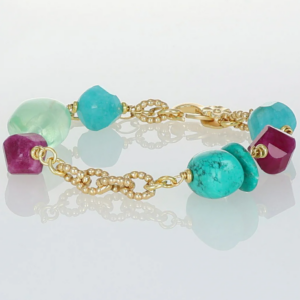 NIVY - BRACCIALE CON PIETRE VERDI E FUCSIA