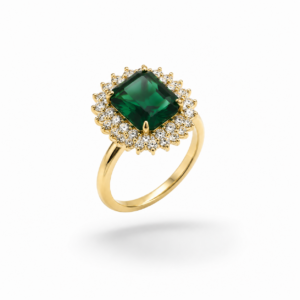 ANELLO CON PIETRA VERDE E ZIRCONI IN ARGENTO 925