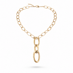 COLLANA DONNA CON MAGLIE OVALI DORATA E PENDENTE A CATENA