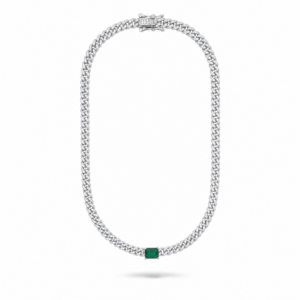 COLLANA CUBANA IN ARGENTO 925 CON ZIRCONI E PIETRA VERDE