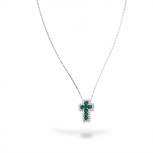 COLLANA CROCE IN ARGENTO 925 CON ZIRCONI E PIETRE VERDI