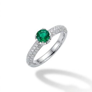 ANELLO CON SMERALDO NATURALE KT. 0,60 E DIAMANTE TAGLIO BRILLANTE KT. 0,38