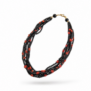 COLLANA A CINQUE FILI CORALLO E ONICE