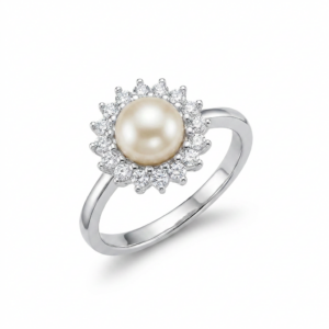 ANELLO CON PERLA E ZIRCONI IN ARGENTO 925
