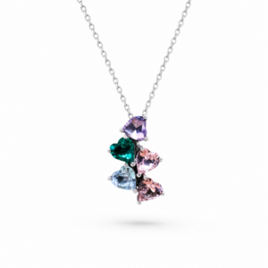COLLANA IN ARGENTO CON CUORI E PIETRE COLORATE