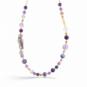 COLLANA ARGENTO DORATO CON PIETRE VIOLA